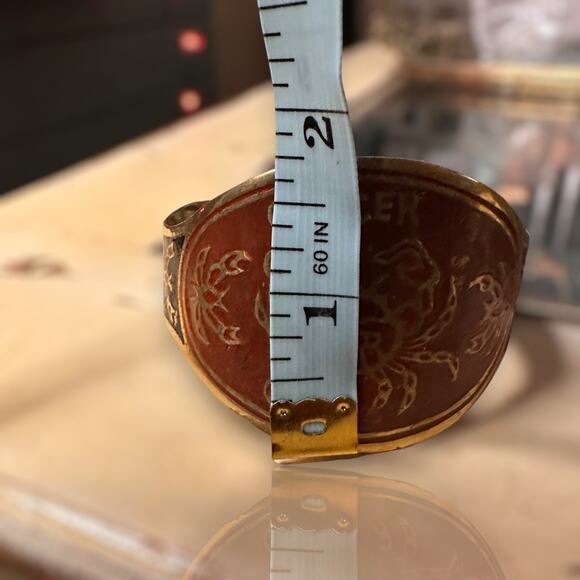 Vintage Brass Hand Painted CANCER Zodiac Astrology Cuff Bracelet - Picture 6 of 8